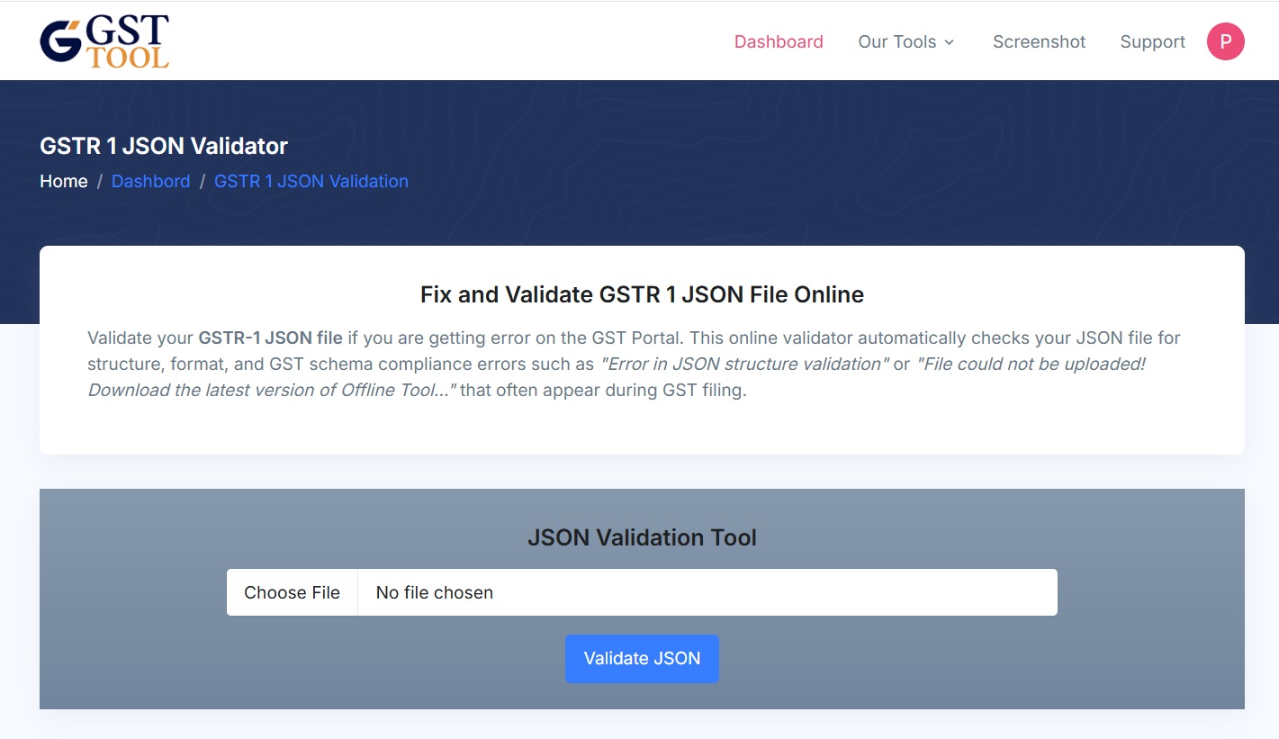 GSTR-1 JSON Validation Tool homepage