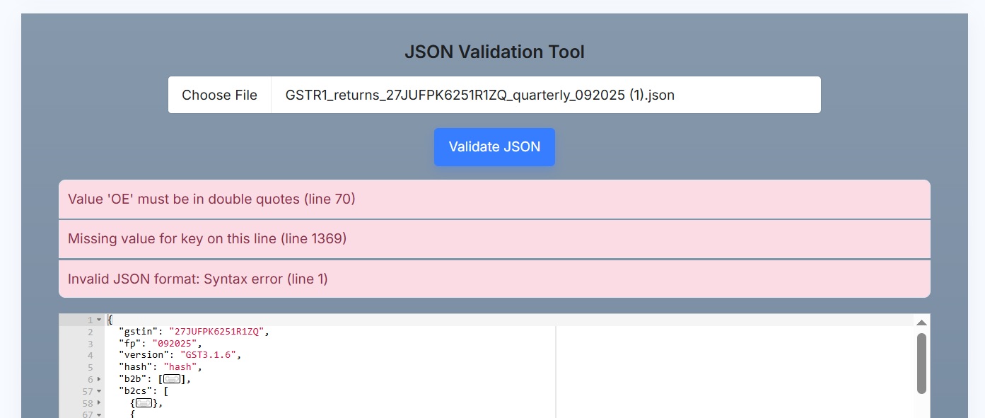 Validation errors list