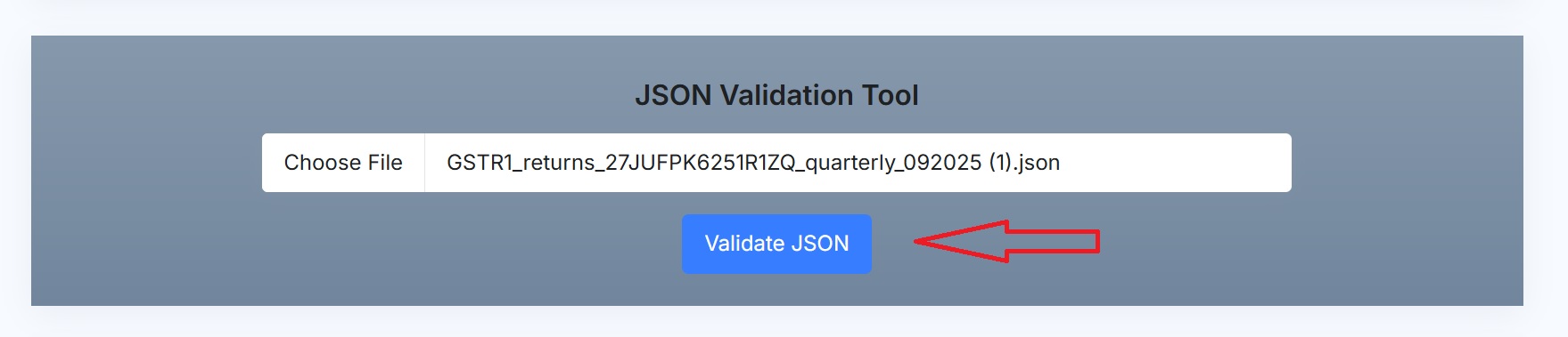 Upload JSON file screenshot
