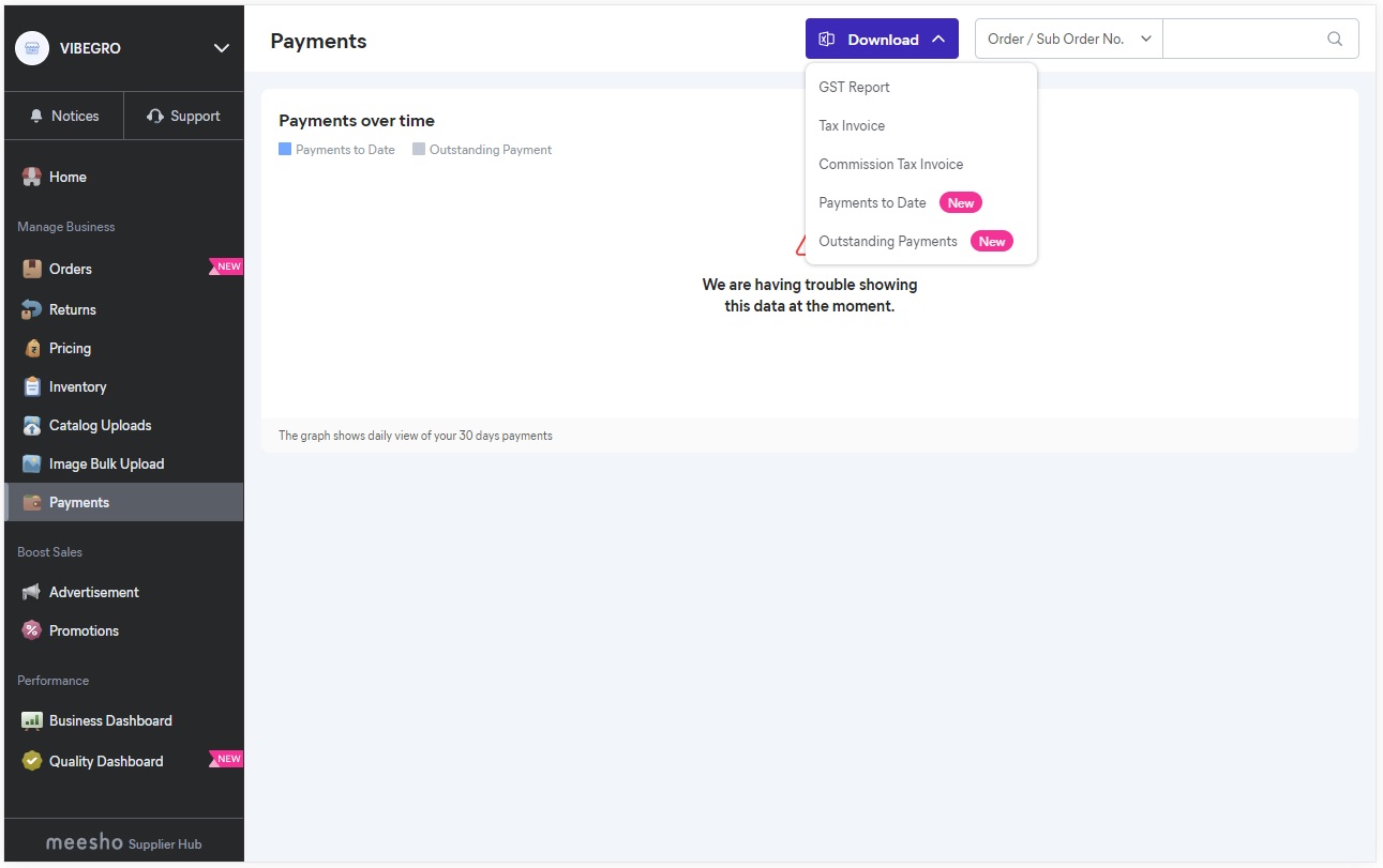 Meesho Seller Payment Page